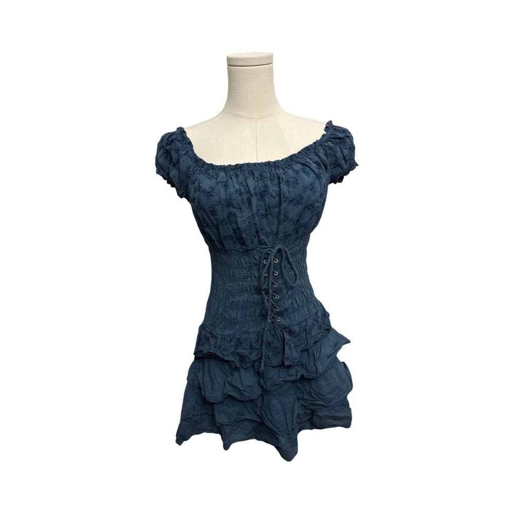 Elegant Blue Ruffled Dress - Size S/M